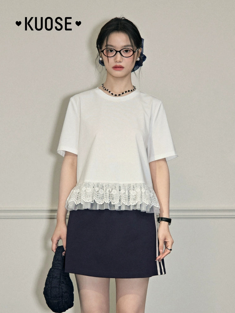 Kuose Lace Mesh Splicing Tee