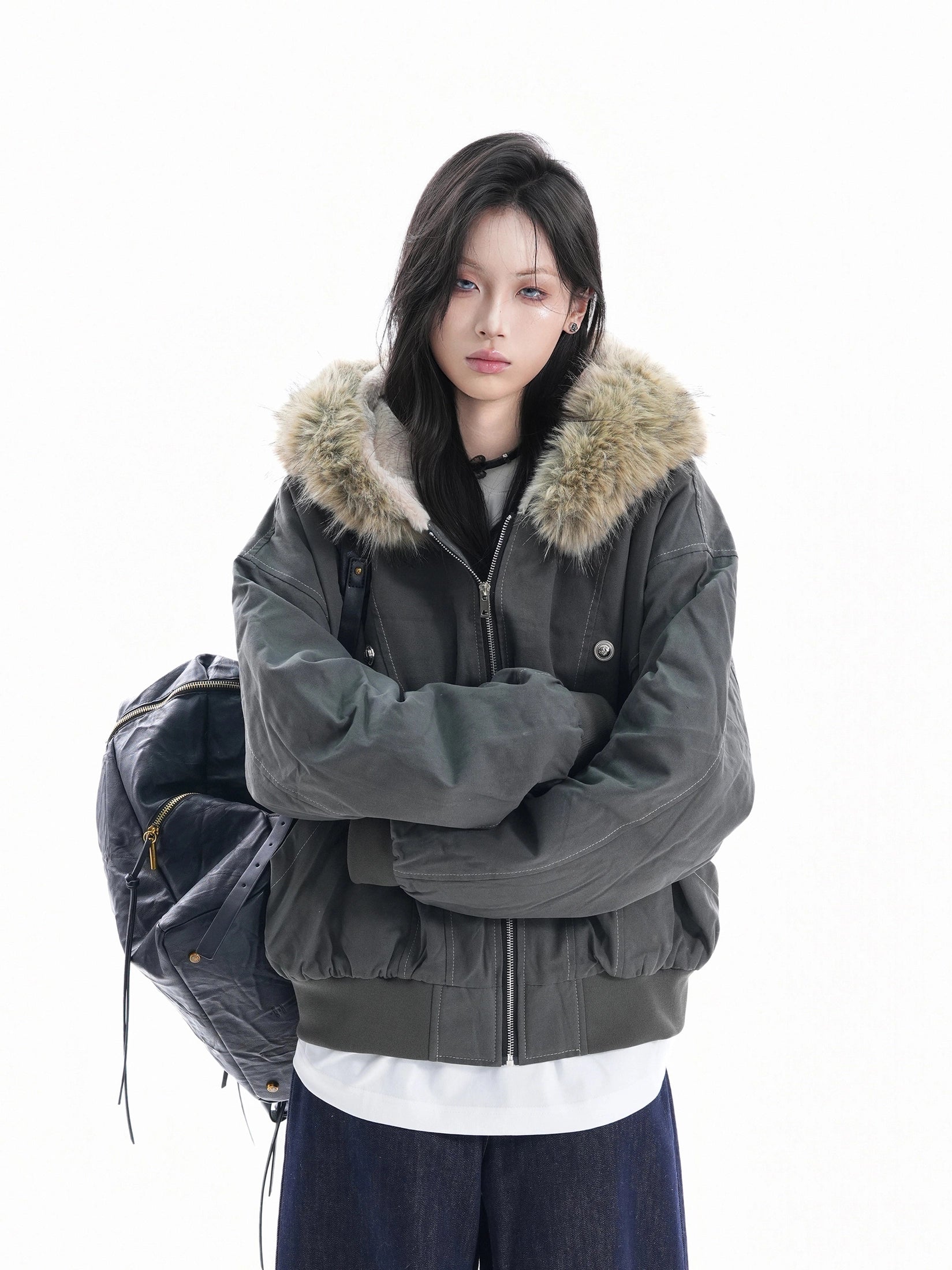 Zuocisankon Thermal Fur Collar Hooded Fleece Jacket