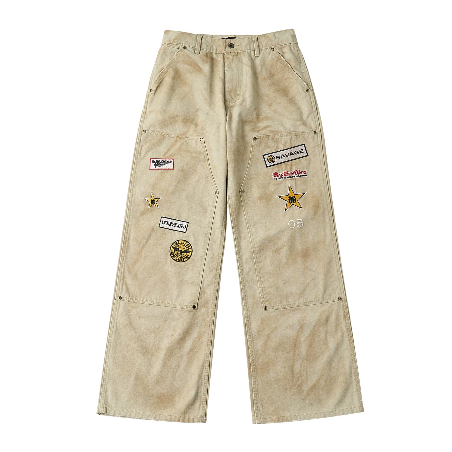 SAXGENWON Embroidered Loose Straight Overalls