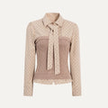 SunsetPark College Style Splicing Shirt Knitted Pleated Skirt Set