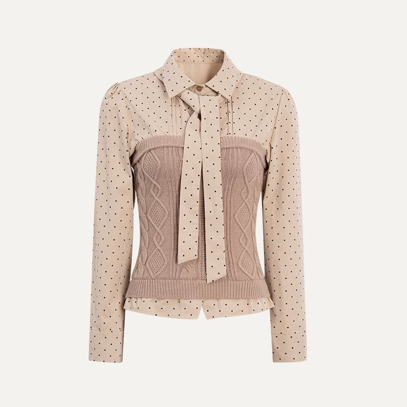 SunsetPark College Style Splicing Shirt Knitted Pleated Skirt Set