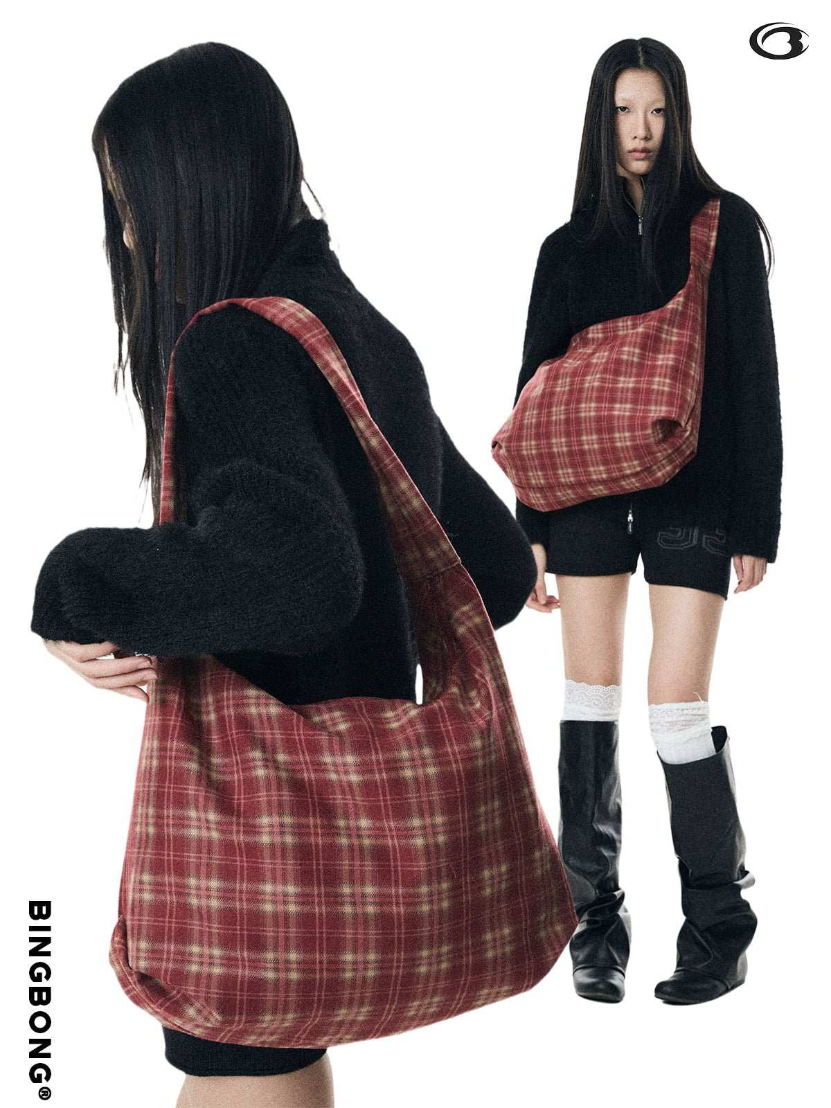 BINGBONG Retro Plaid Casual Shoulder Canvas Bag