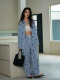 YUENEI Cotton Long Plaid Cardigan Set Pajamas