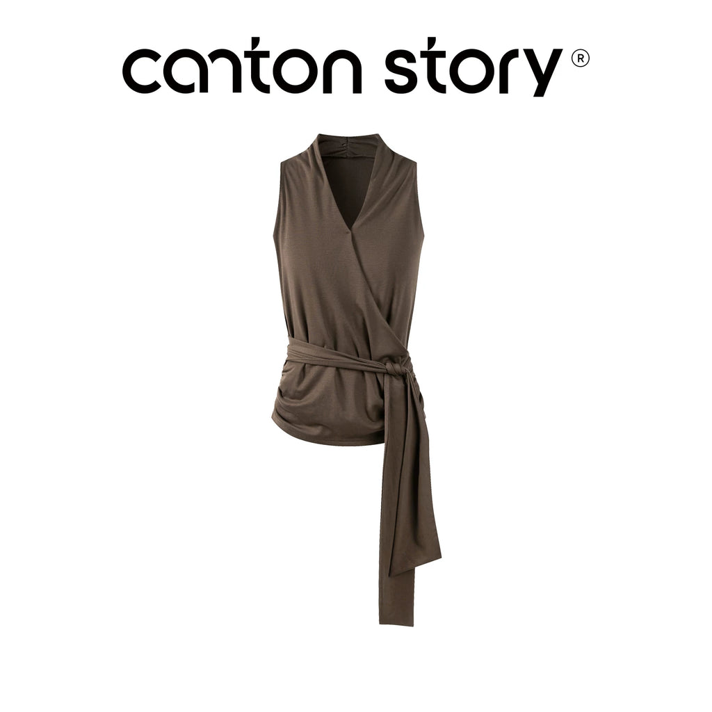 Cantonstory V-neck Neck Sleeveless Suspender Slim Skirt Set