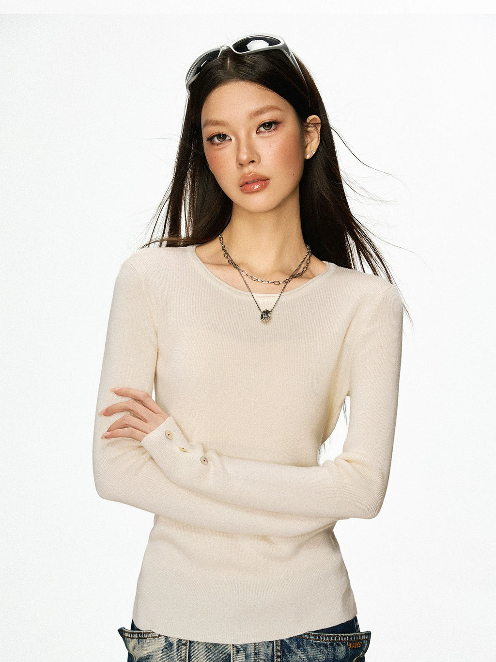 Cherry Melody American-Style Fitted Long-Sleeve Knit Top