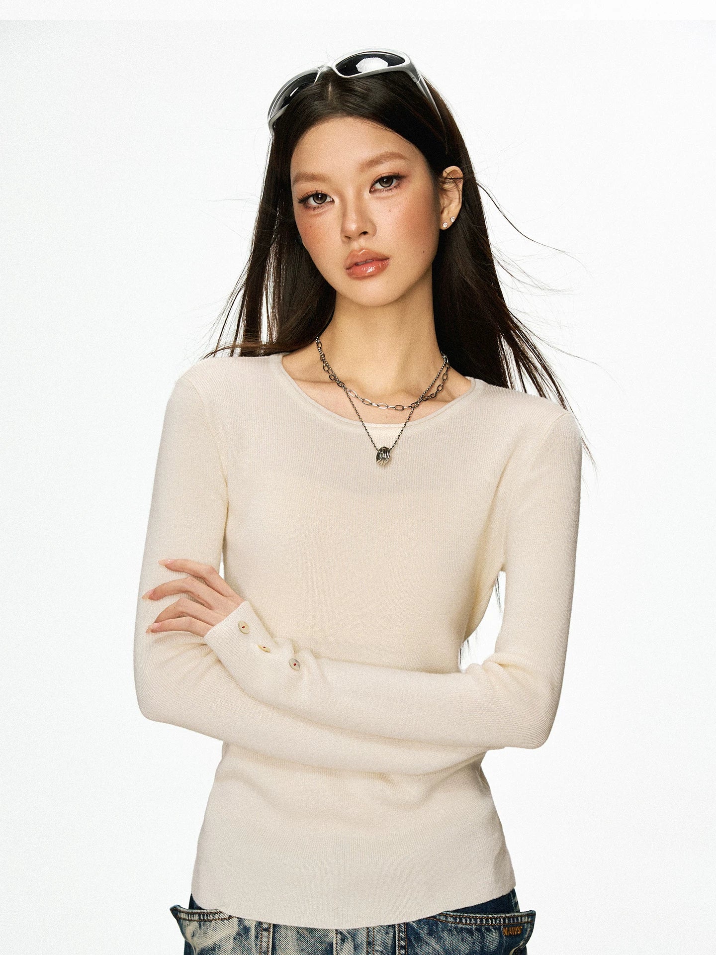 Cherry Melody American-Style Fitted Long-Sleeve Knit Top