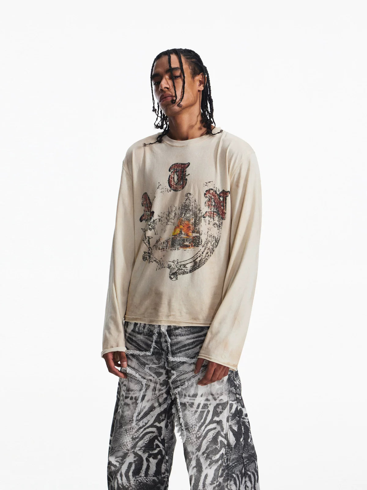 PEOPLESENSE Vintage Loose Crew Neck Casual Long Sleeve