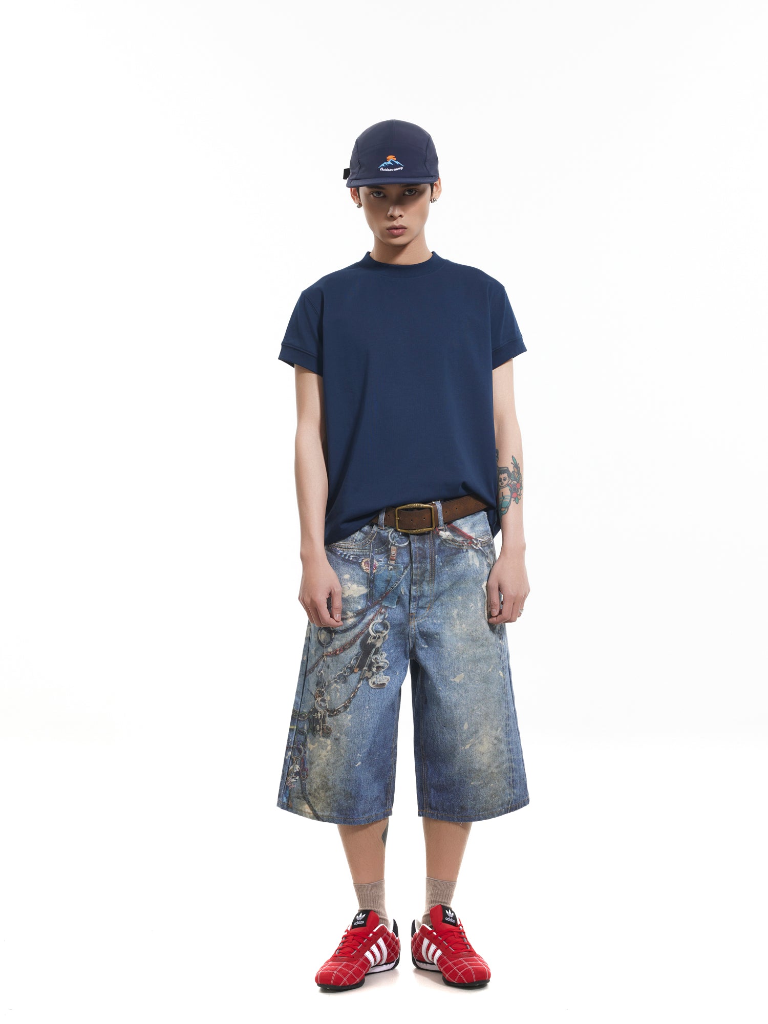 BTSG washed 3D printing denim shorts