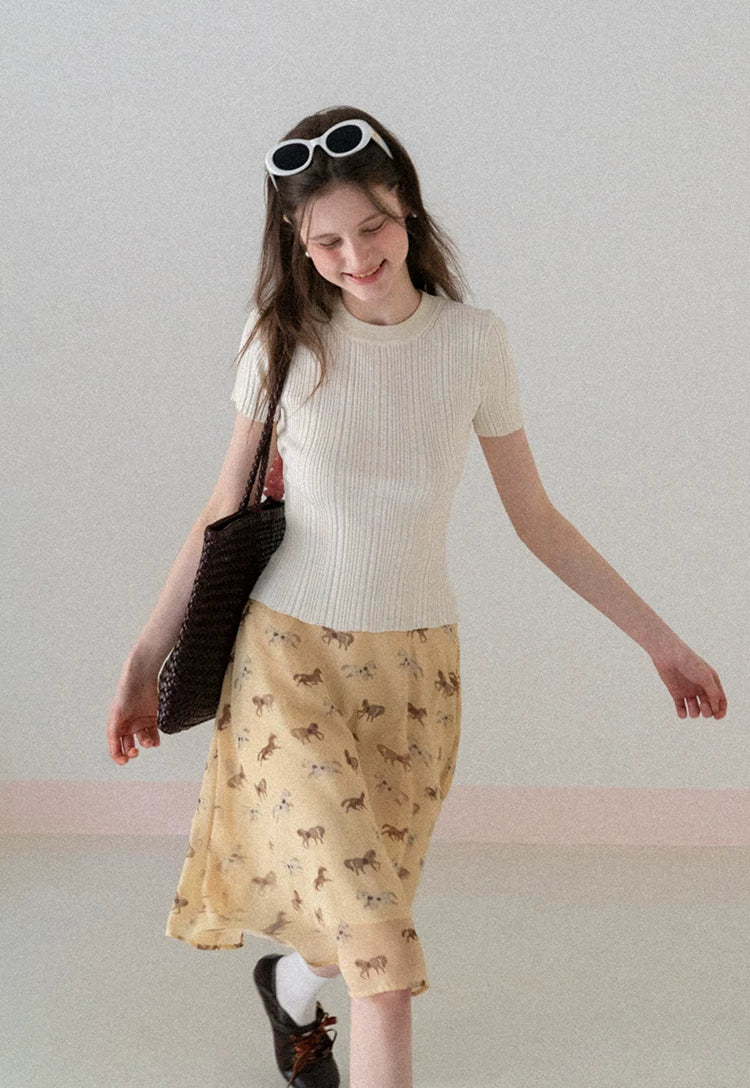 EGGKA Round Neck Pit Strip Thin Tee