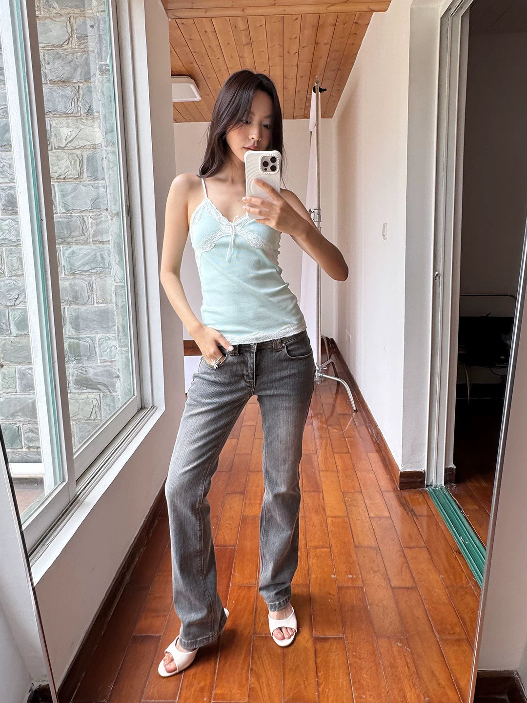 FUNKYFUN Retro Low-rise Slim-fit Jeans