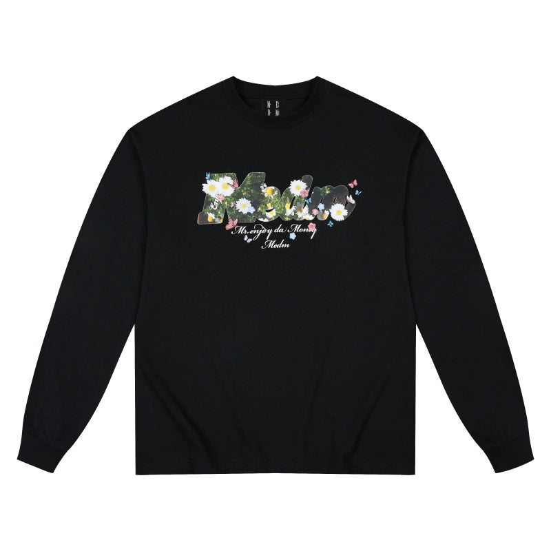 MEDM Garden Daisy Butterfly Print Casual Crew Neck Long Sleeve