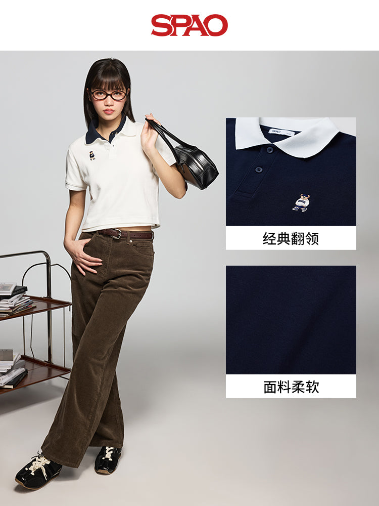 SPAO Women's Bear Woodie Lapel Short T-shirt SPHWF24G50