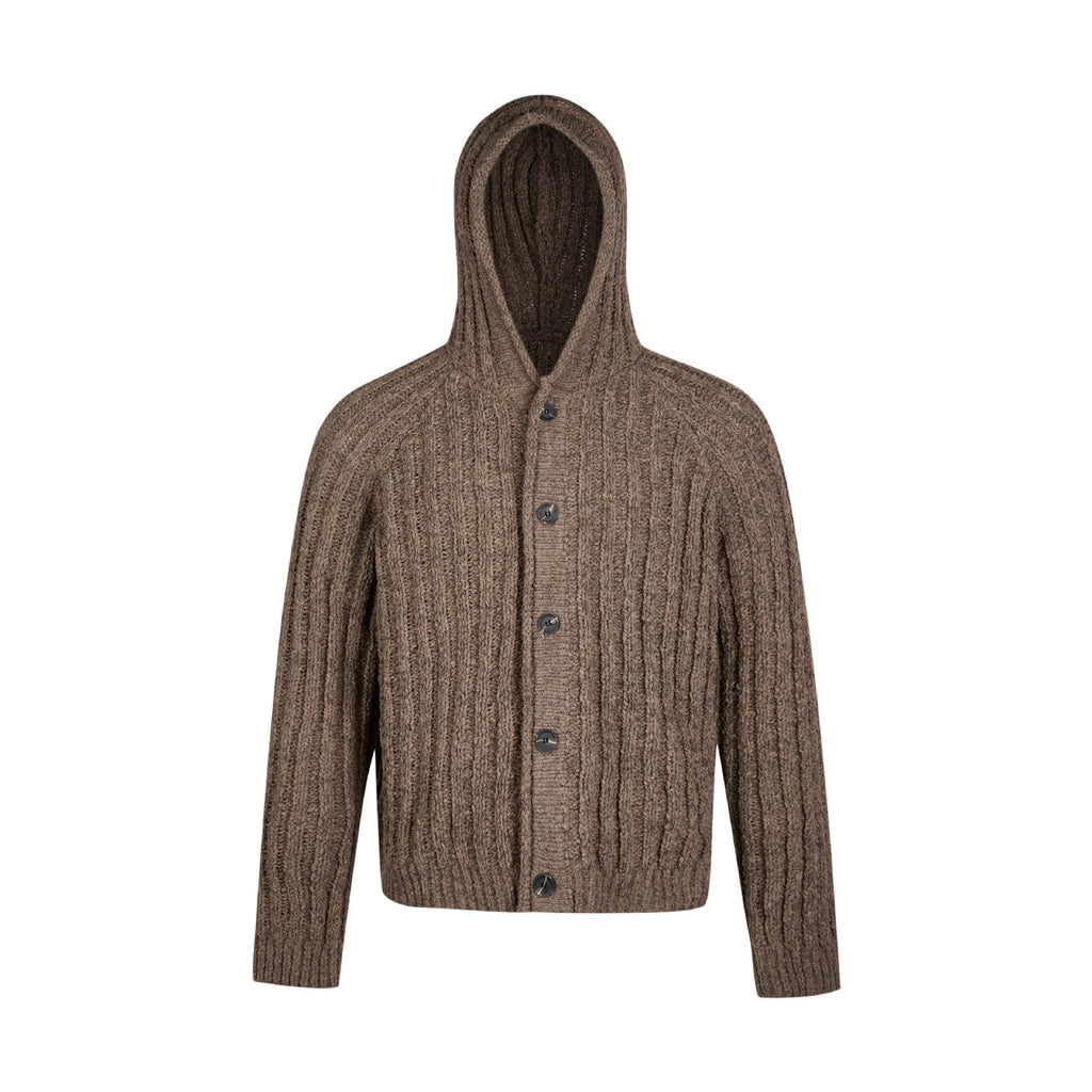 EME Thick Strip Pit Knit Ribbed Hooded Sweater Jacket