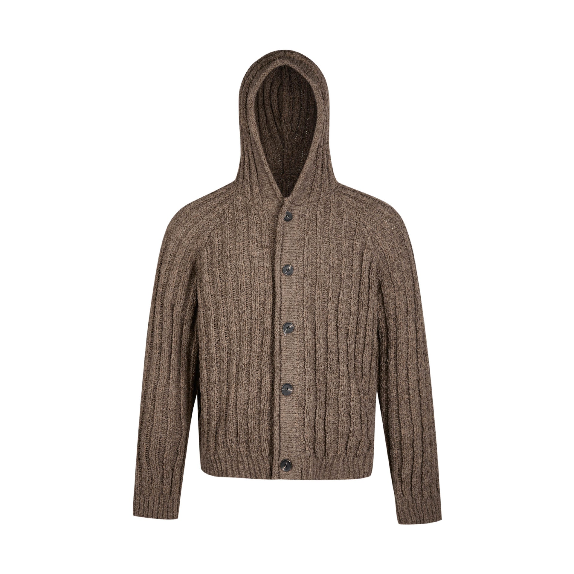 EME Thick Strip Pit Knit Ribbed Hooded Sweater Jacket