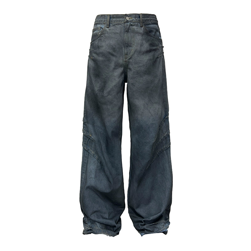 JCAESAR Scratch Dirty Wash Glazed Casual Jeans