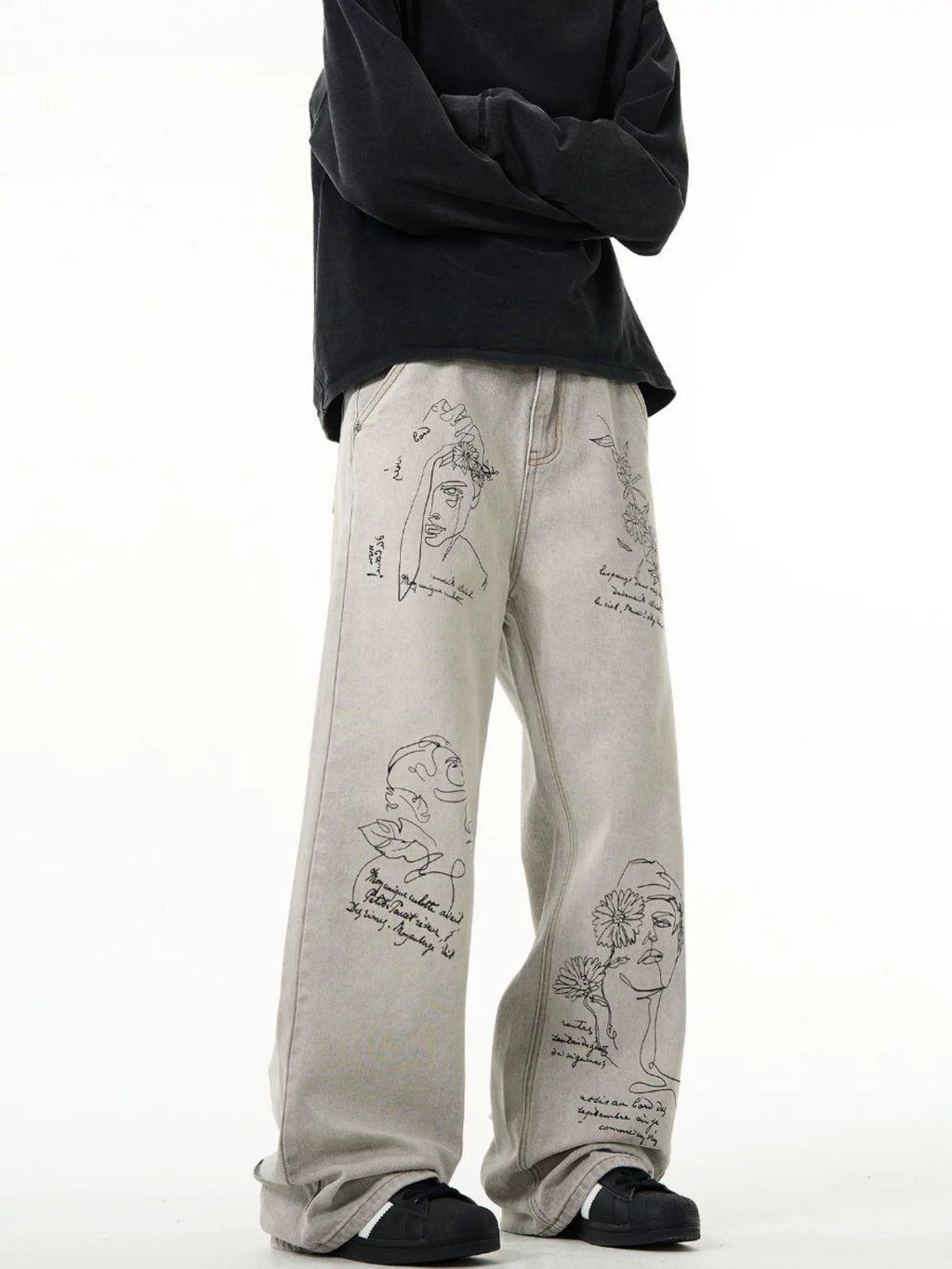 MADWITCH Retro Hand-painted Graffiti Jeans