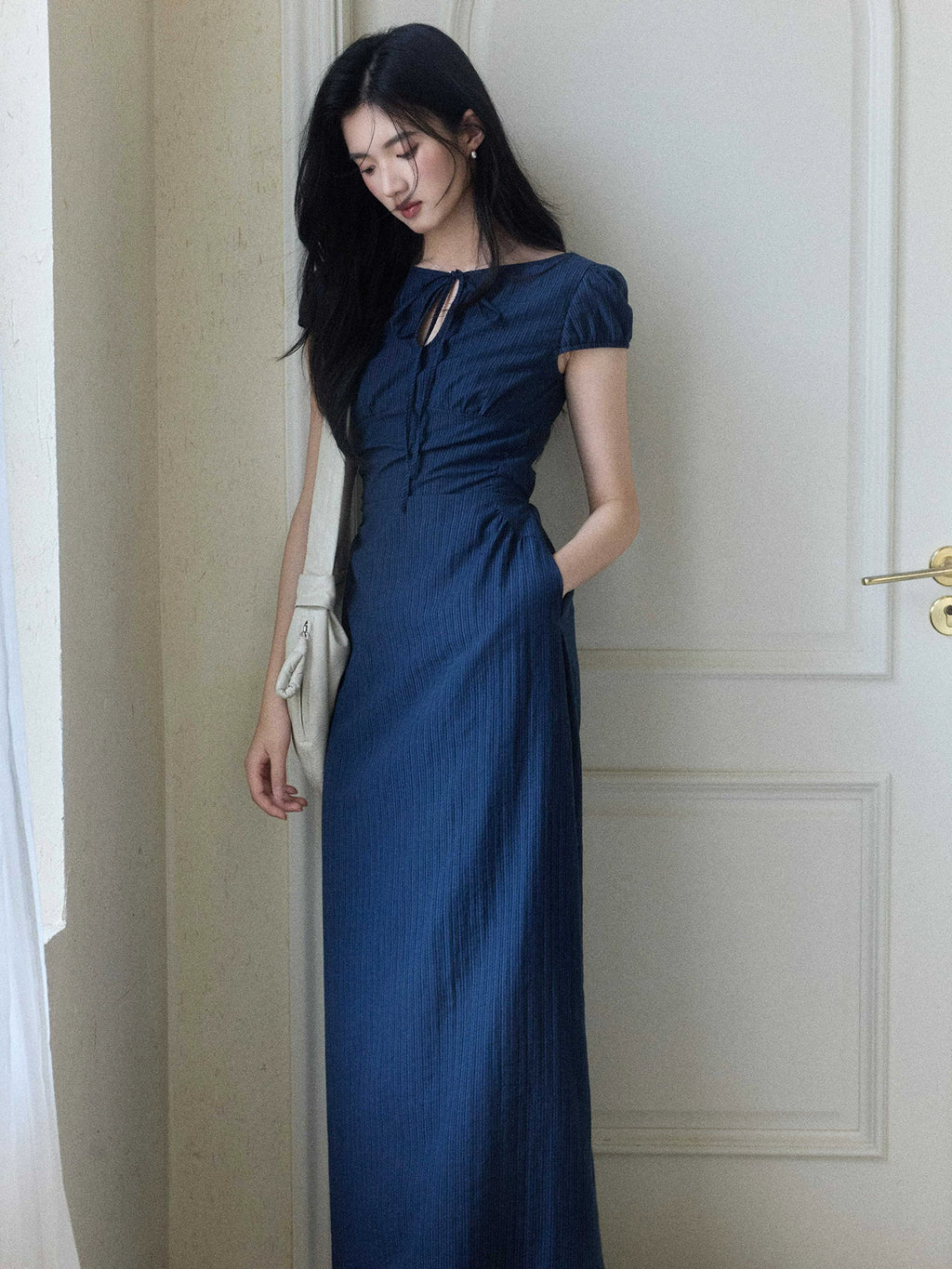 TYANG Temperament Waist Thin Striped Dress