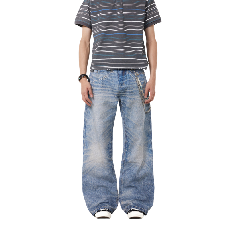 BTSG Vintage 3D Printed Chain Pendant Jeans