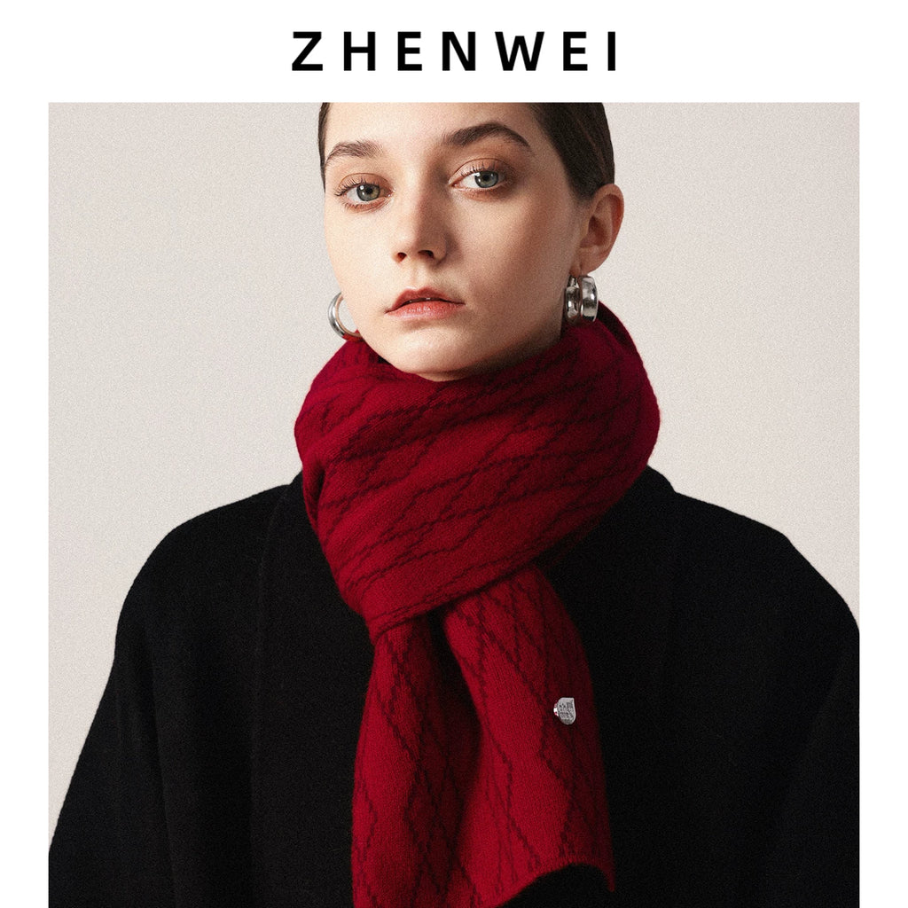 ZHENWEI 26 High-count 100% Wool Checked Knitted Scarves