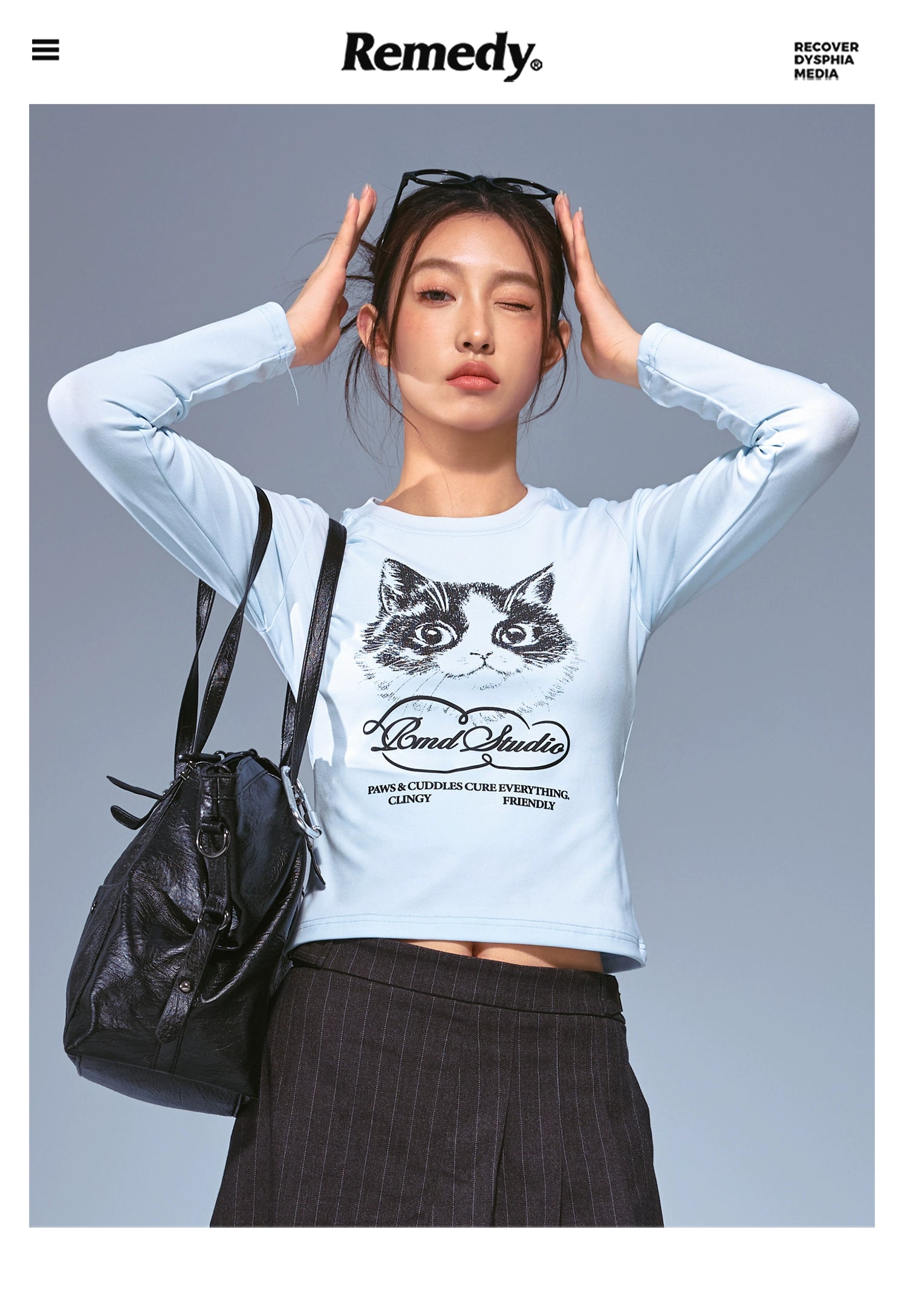 Remedy Cat Print Slim Skinny Long Sleeves