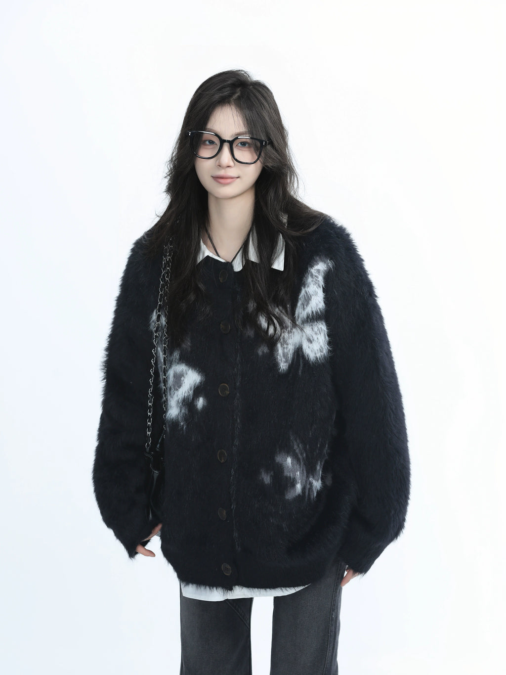 Zuocisankon Mohair Knitted Cardigan Jacket