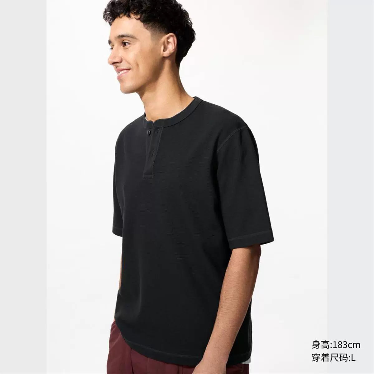 Uniqlo Men's and Women's Quick Dry Waffle Henry Neck T-Shirt Short Sleeve T-Shirt 25 Spring and Summer New 475361
