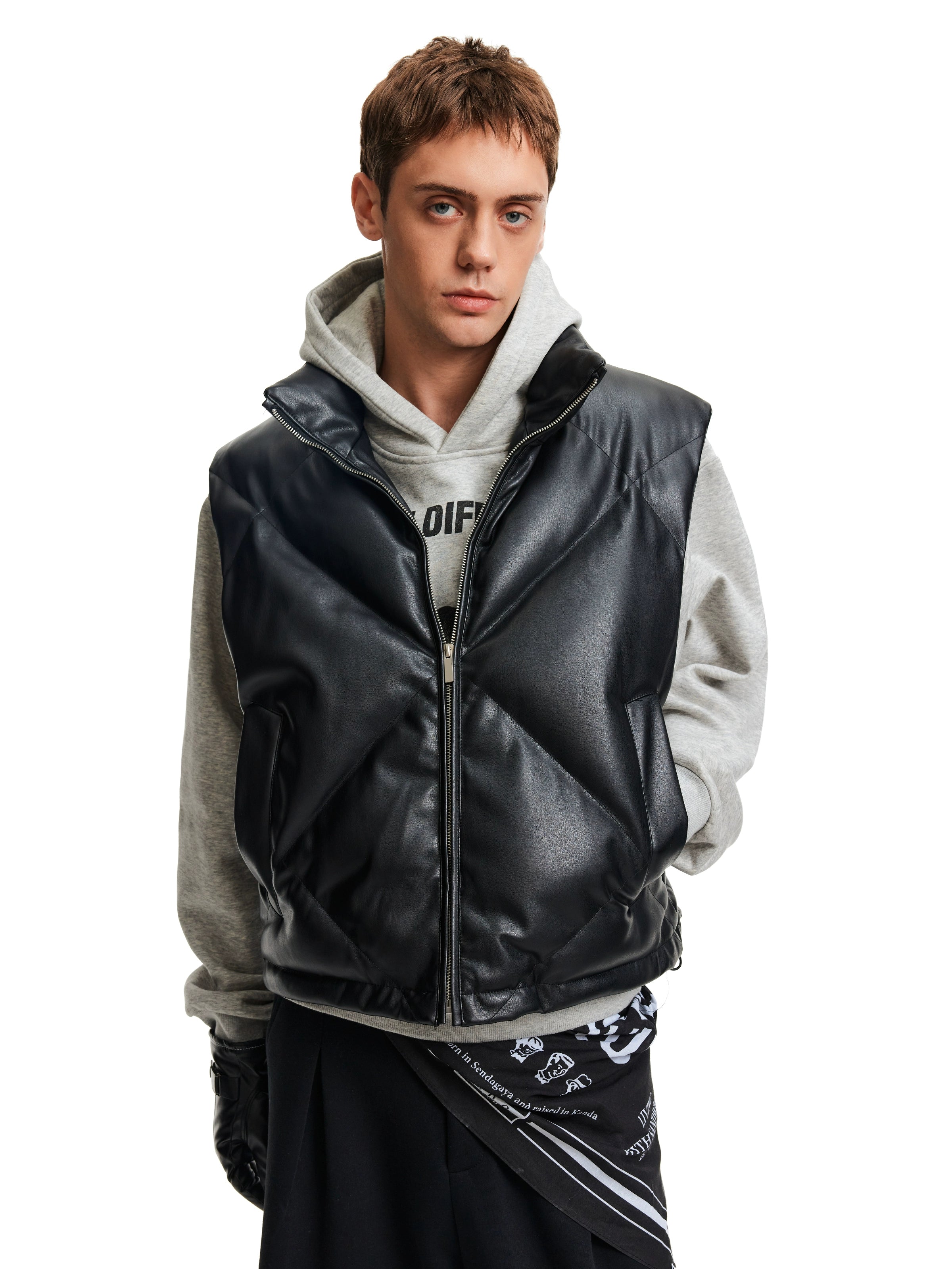 MADWITCH Stand-up Collar PU Leather Jacket Vest