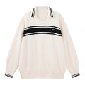 MATCHA STORY Striped Contrasting Polo Neck Loose Knitted Sweater