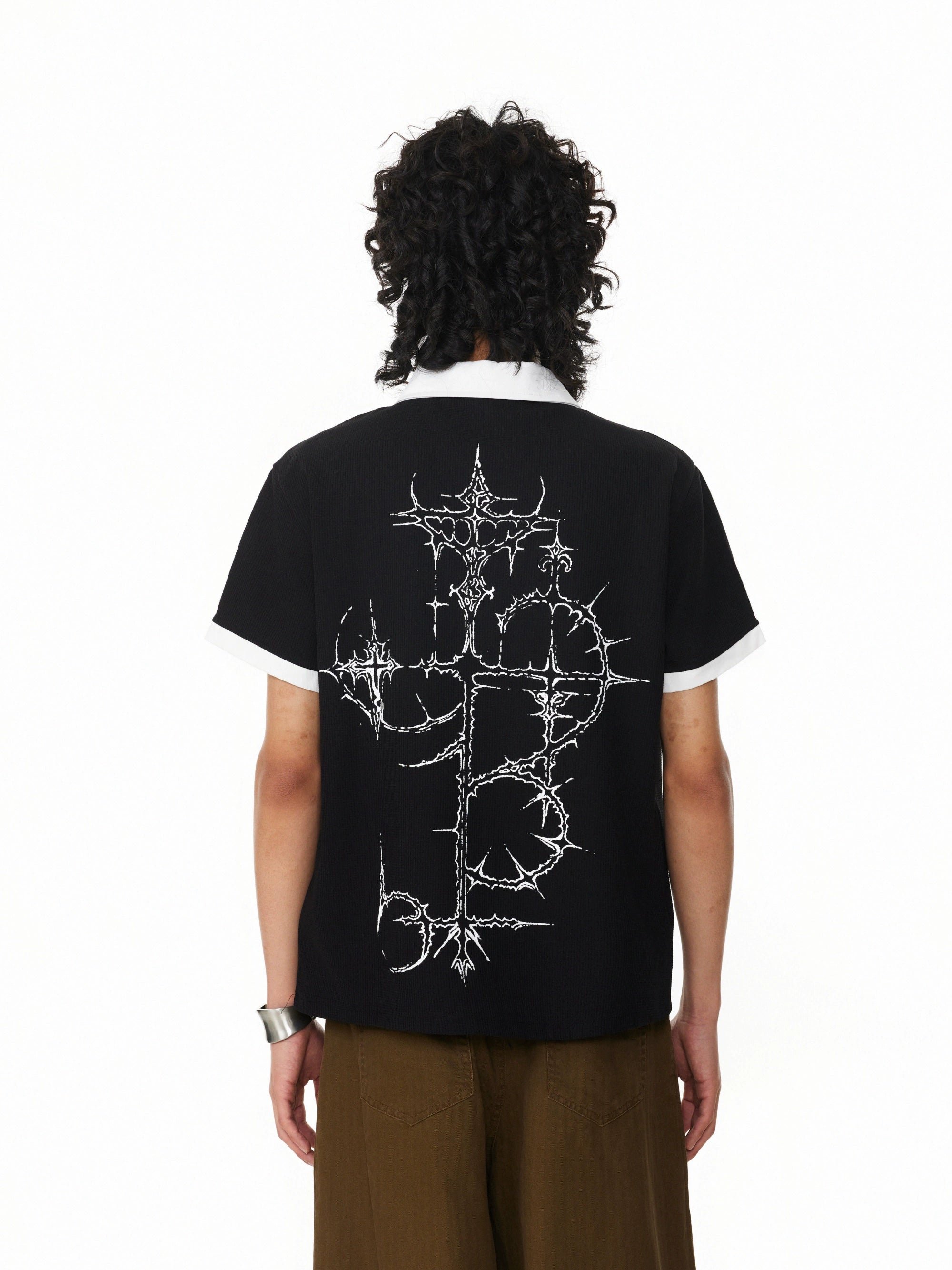 BTSG Waffle Print Front Shoulder Polo Shirt