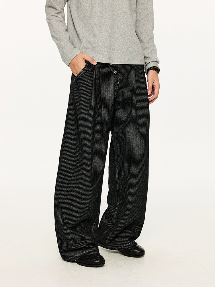 KREATE Striped Pleated Micro-A Wide-leg Jeans