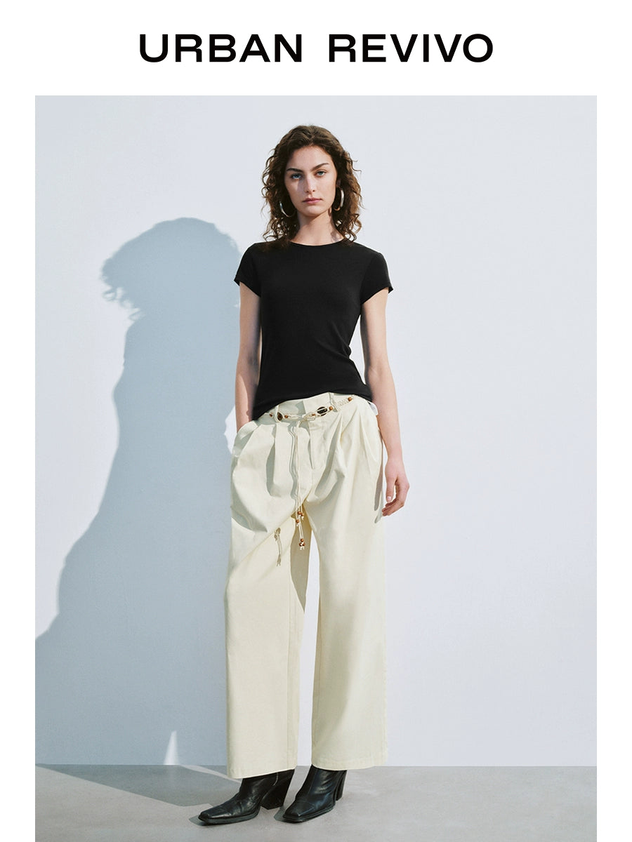 URBAN REVIVO Simple Basic Casual Round Neck Tee