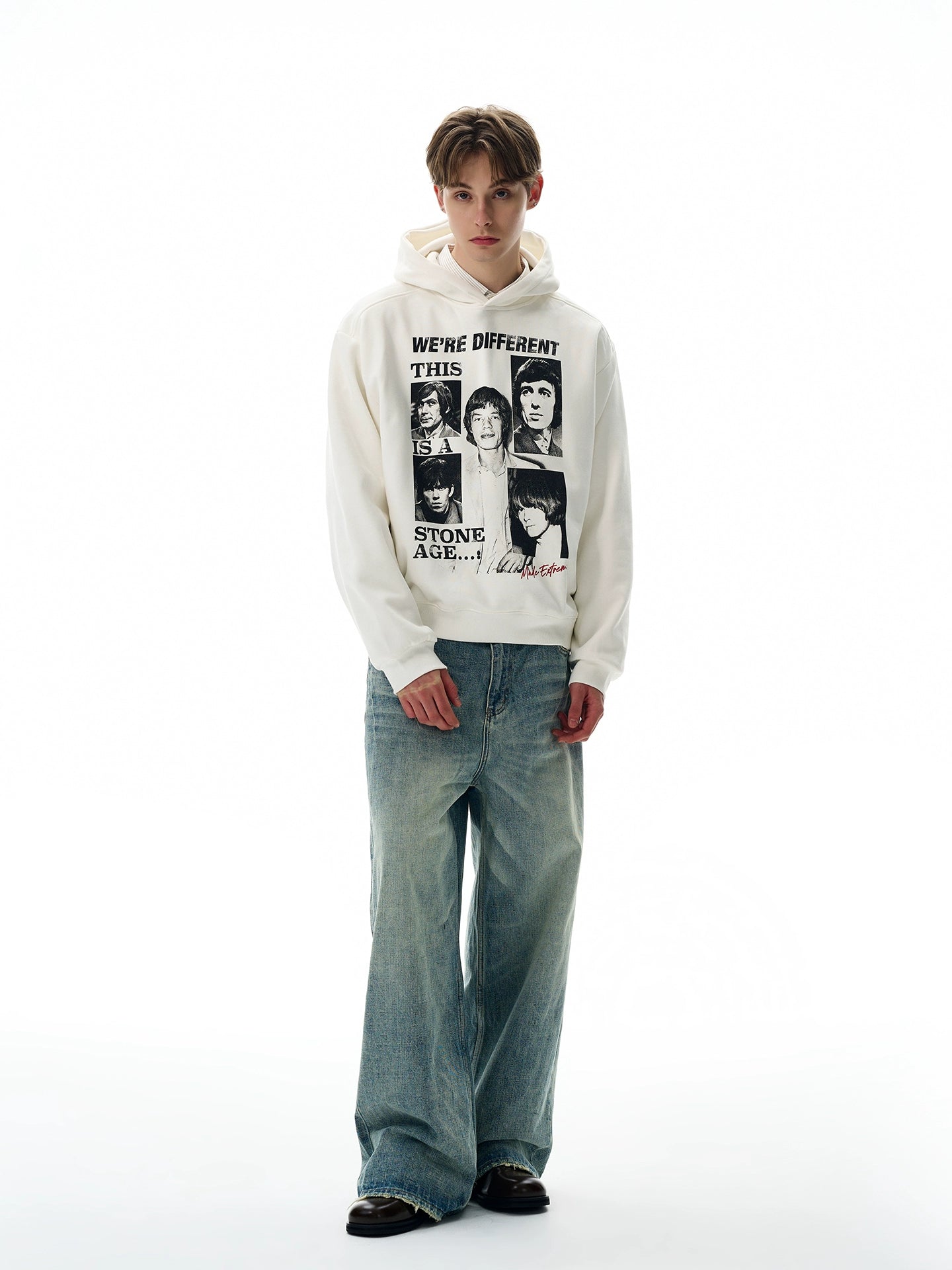 A PUEE Vintage Front Shoulder Short Wide Ruffian Handsome Hoodie