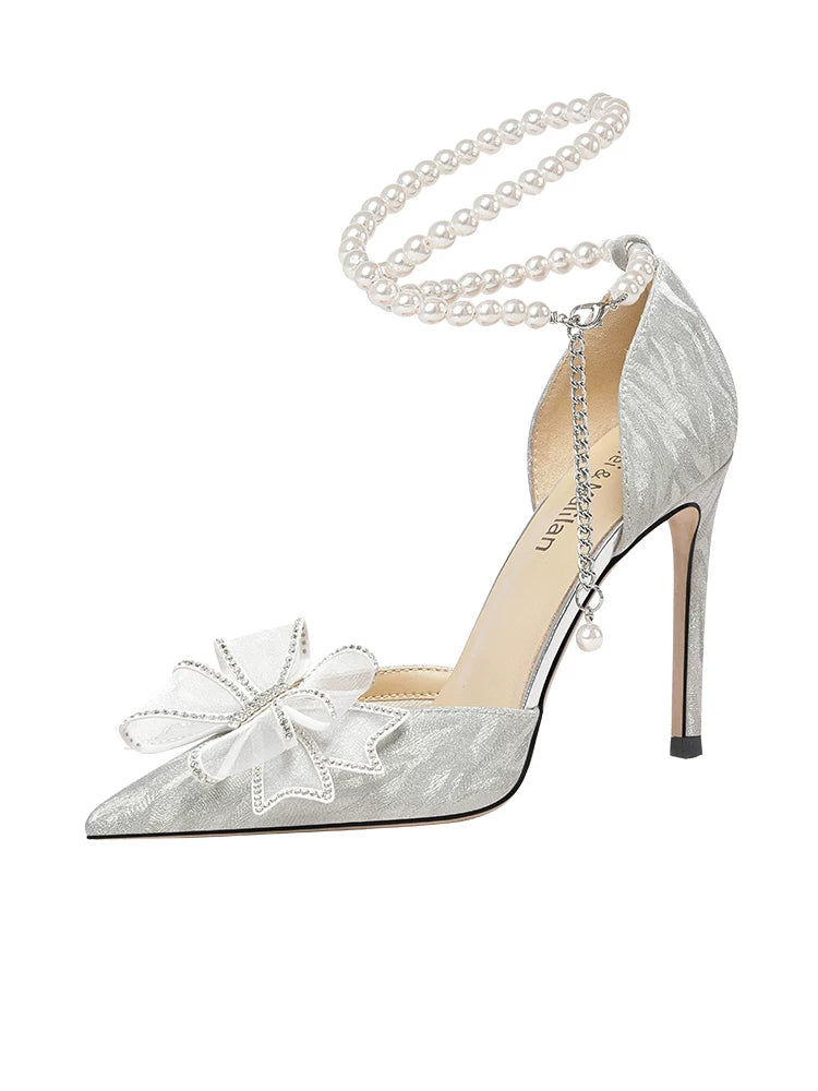 Lily Wei Temperament Bow Crystal High Heels