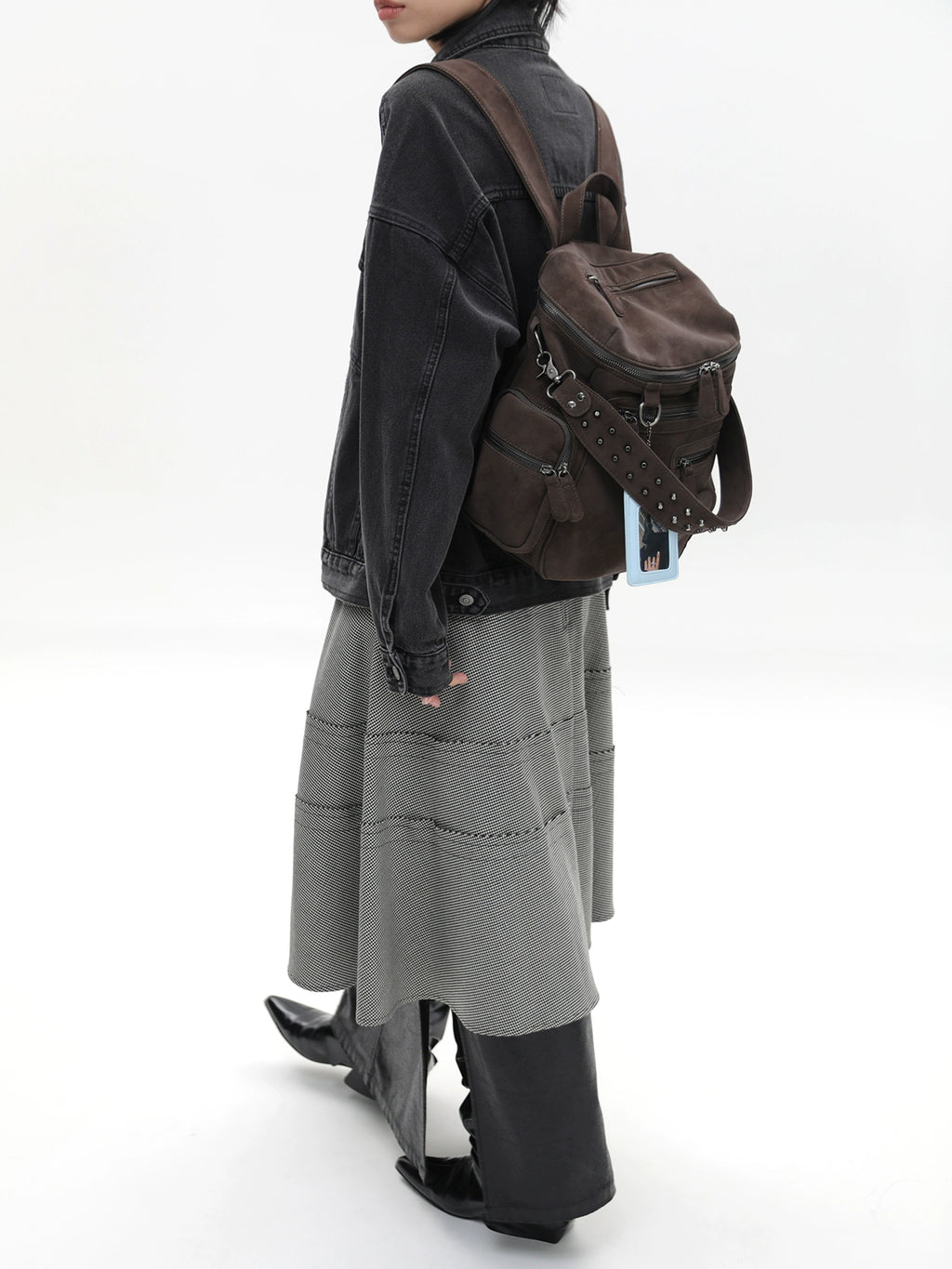 JANDRESS Multi-pocket Zipper Rivet Locomotive Backpack