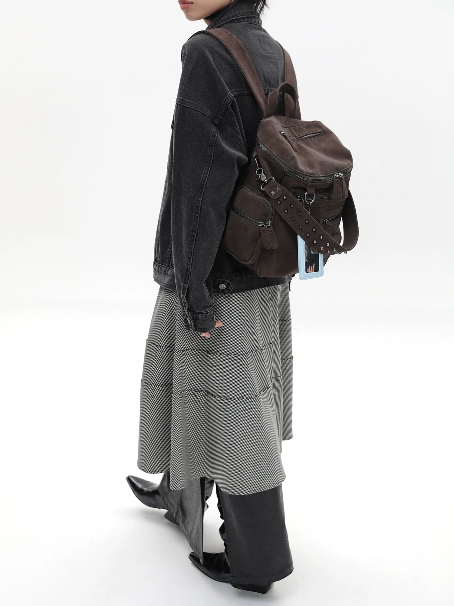 JANDRESS Multi-pocket Zipper Rivet Locomotive Backpack