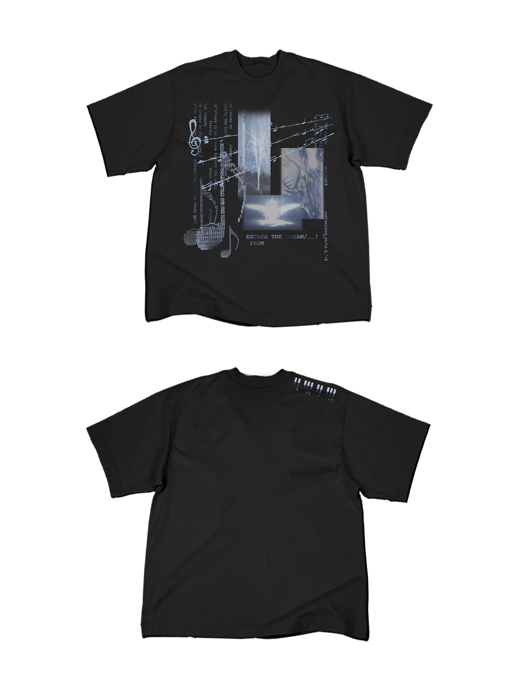 WANNA LAB Dream Core Music Note Angel Print Front Shoulder Tee