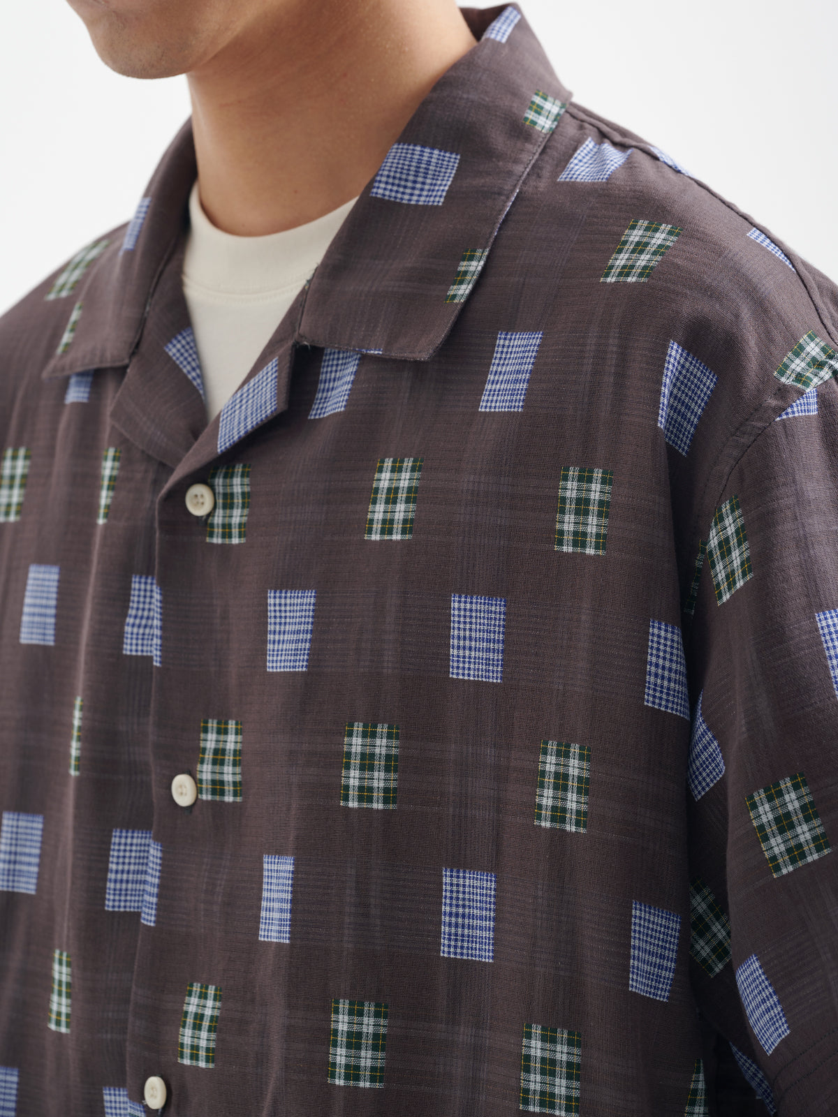 BUTTBILL 25SS Japanese vintage double-layer yarn plaid Cuban collar Short