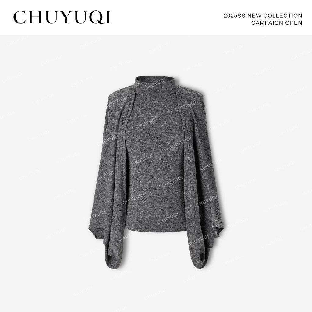 CHUYUQI Turtleneck Cape Vest Loose-knit Top