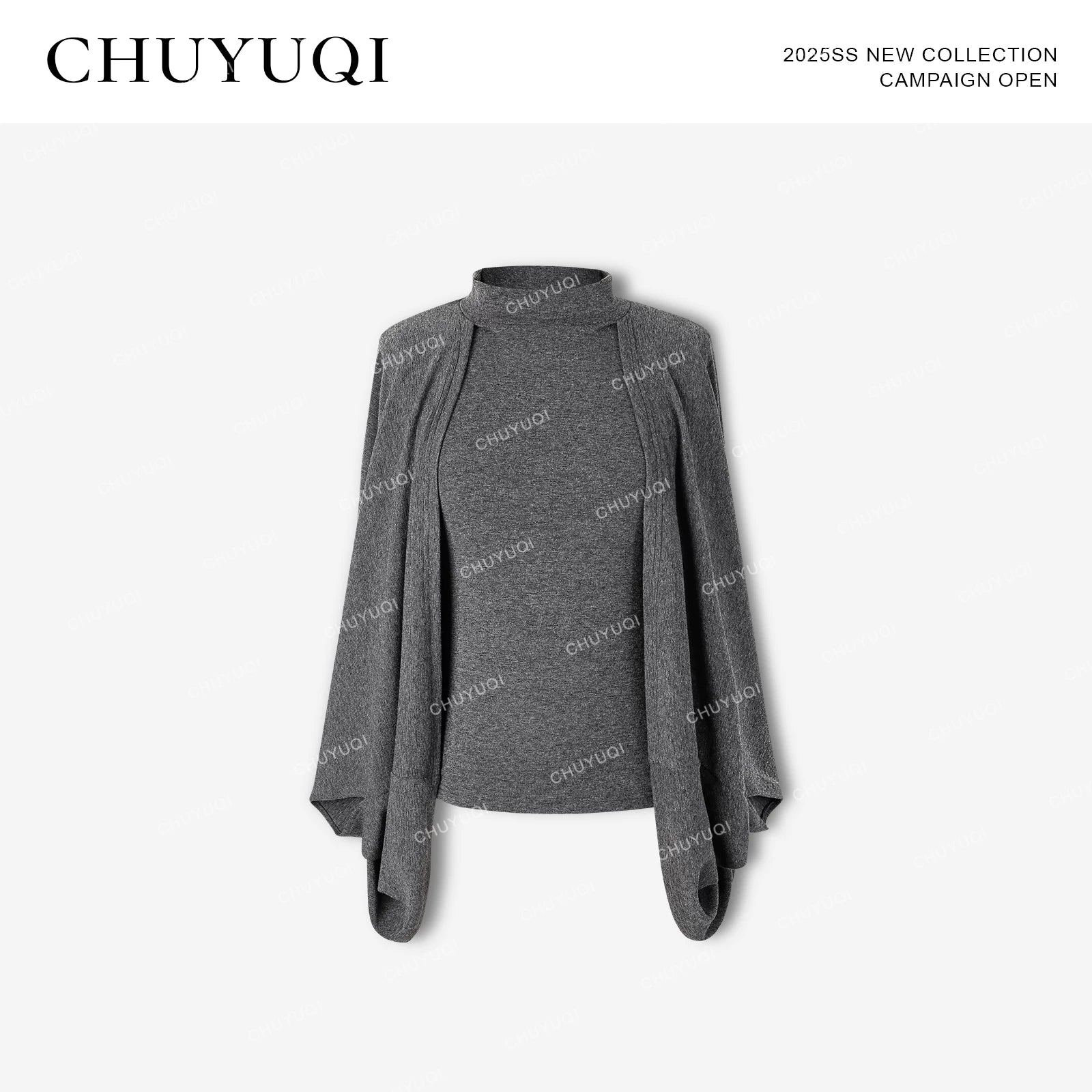 CHUYUQI Turtleneck Cape Vest Loose-knit Top