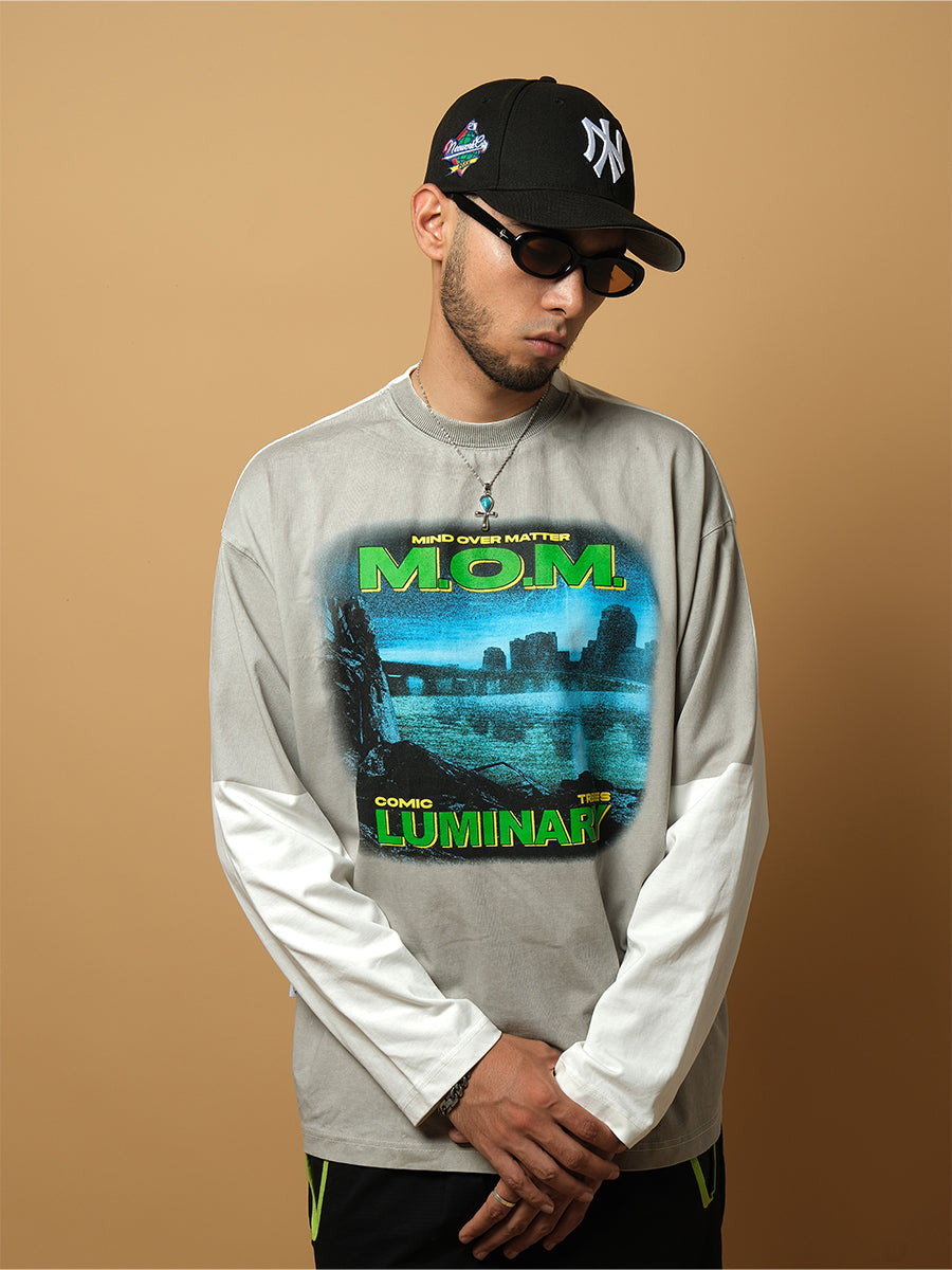 ComicTree C.t splicing fake two-piece Long Sleeve Tee