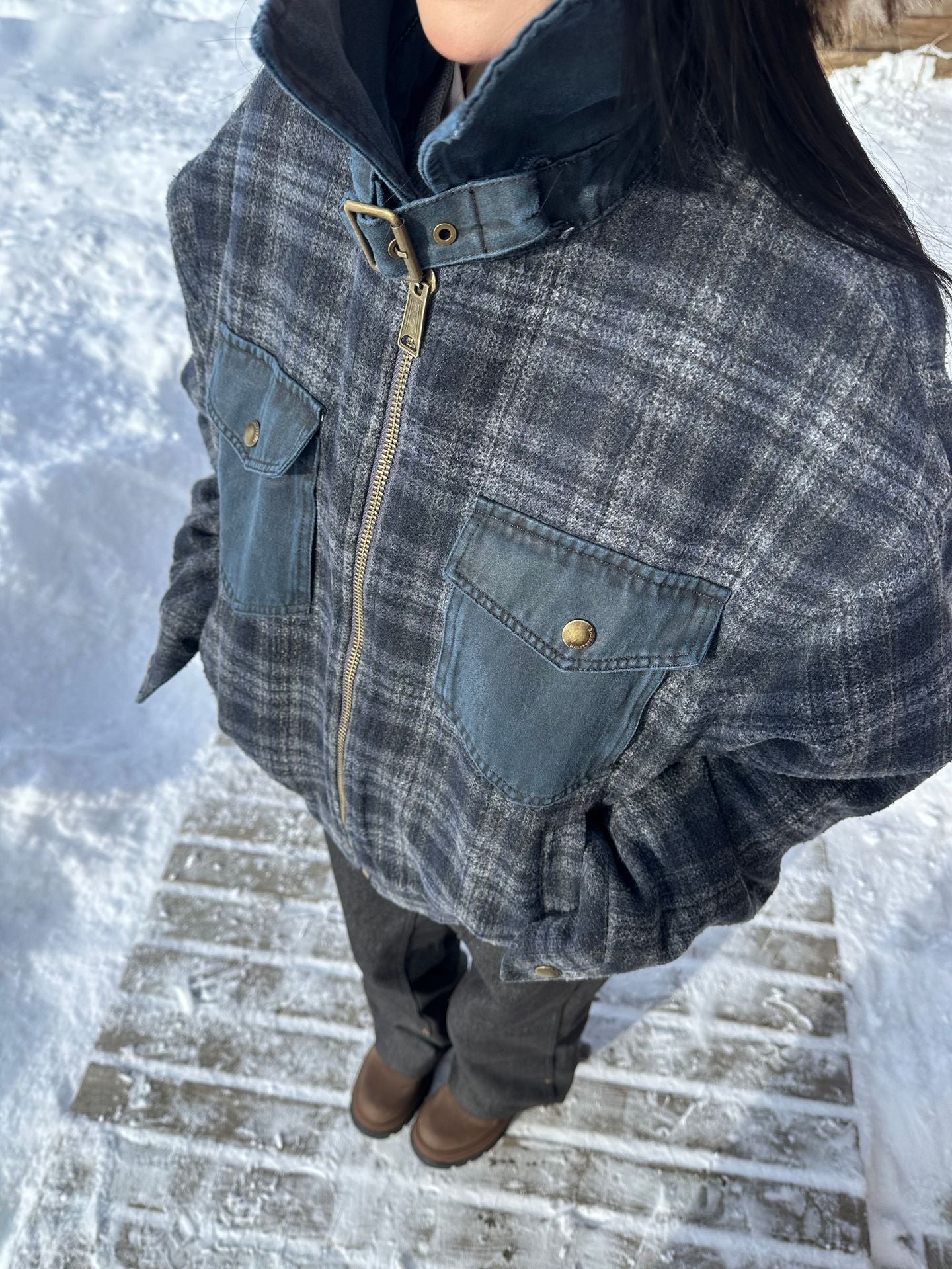 EME Vintage Flannel Checkered Short Jacket