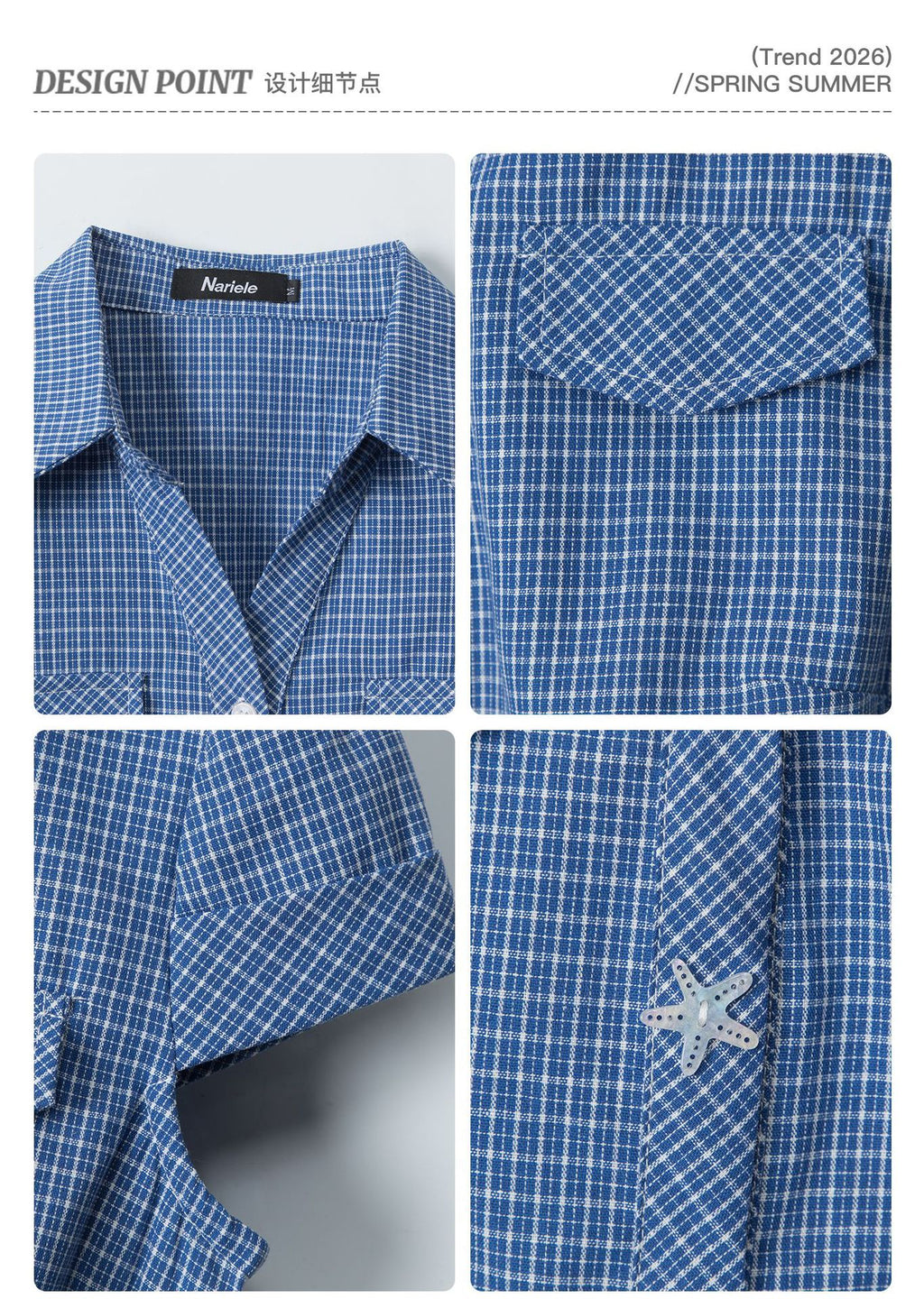 HeyHenry Slim-fit Waist and Shoulder Plaid Short-sleeved Shirt