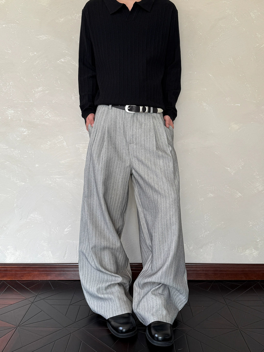 A PUEE Retro Old Money Wind Striped Trousers
