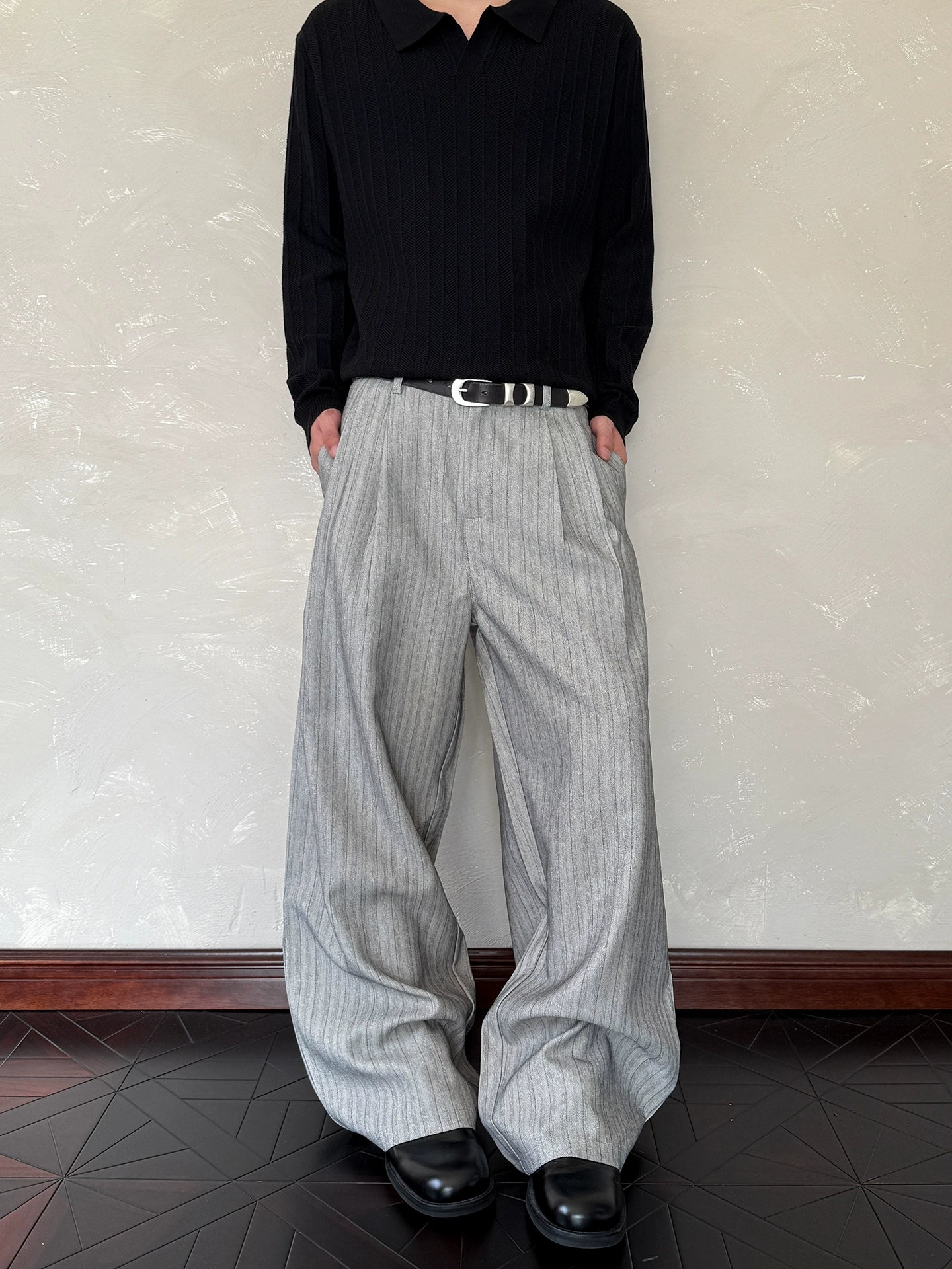 A PUEE Retro Old Money Wind Striped Trousers