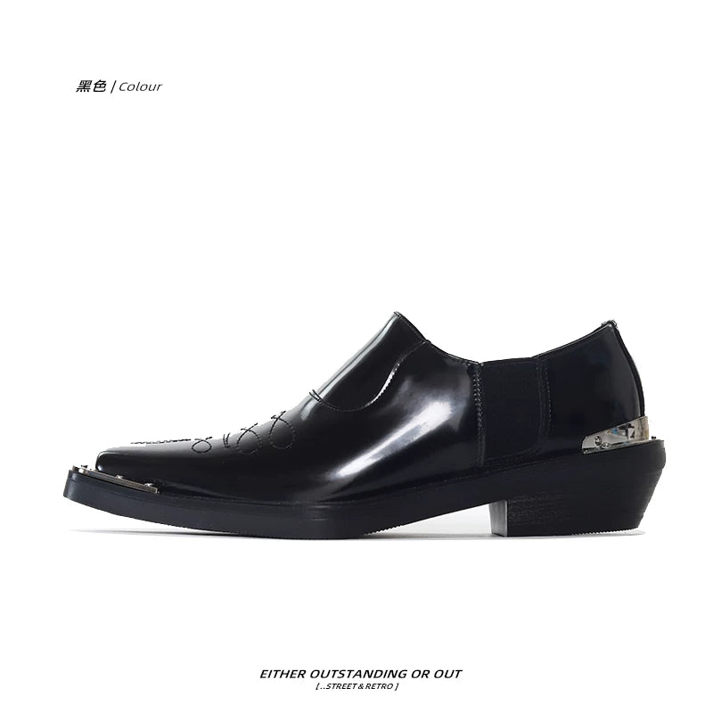SHENLV STUDIO Square Head Embroidery One-pedal High-heeled Leather Shoes