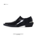 SHENLV STUDIO Square Head Embroidery One-pedal High-heeled Leather Shoes