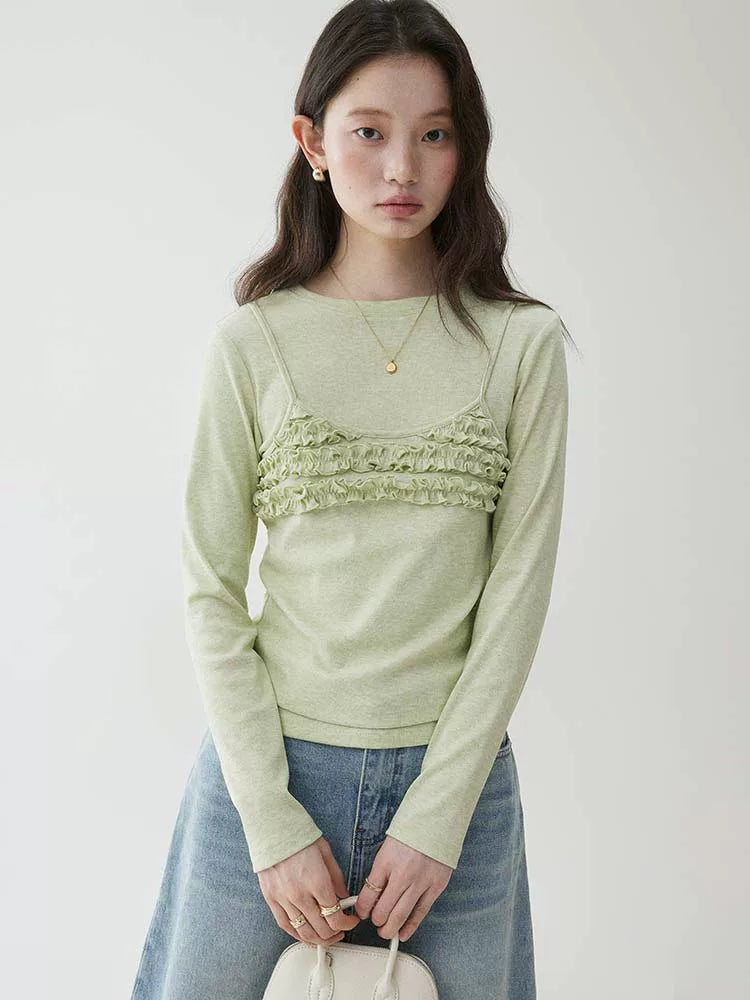 VOOE Fake Two-piece Fungus Edge Long Sleeves