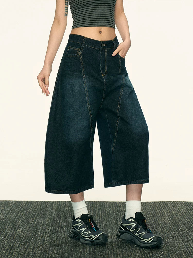 Aaisup Back Letter Versatile Wide-leg Cropped Jeans