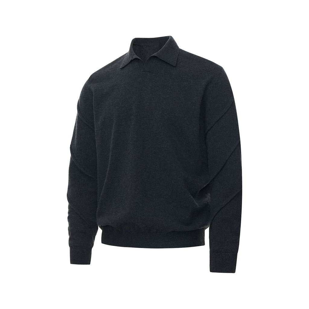 Borrowed Project V-Neck Knitted POLO Shirt Long Sleeve
