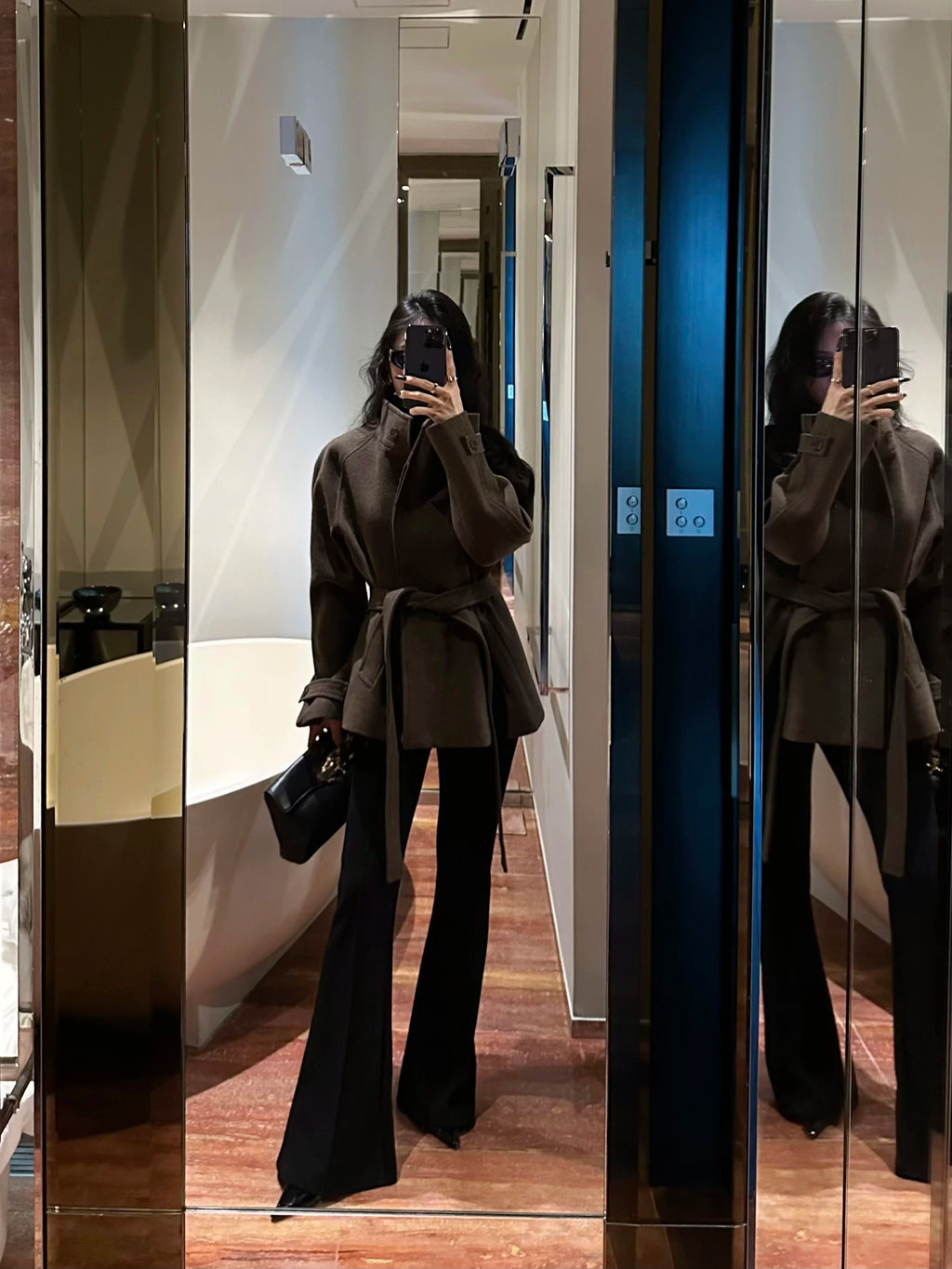 CHUYUQI Extravagant Woolen Belt Shorts Jacket